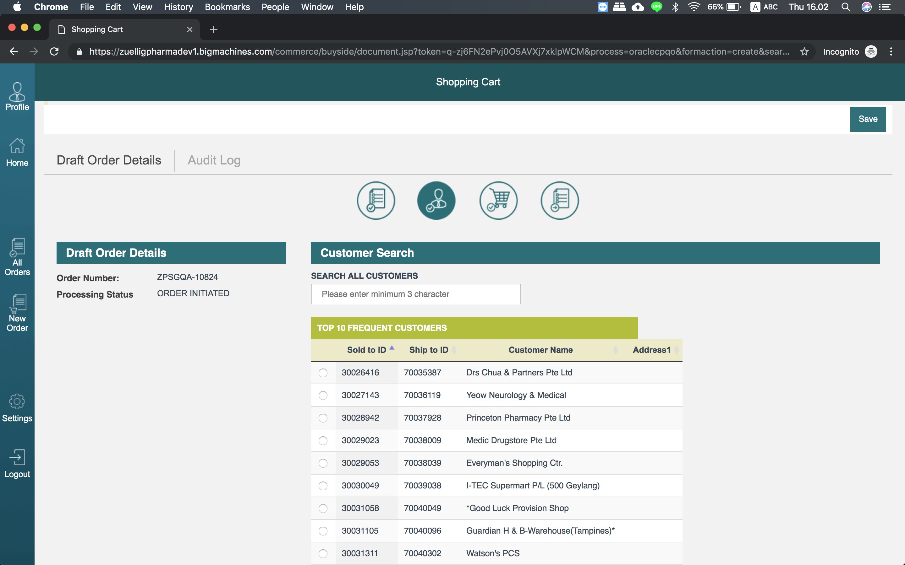Customer search step in the order wizard